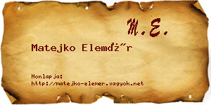 Matejko Elemér névjegykártya